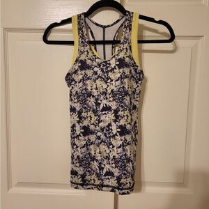 Lululemon black/neon/white splatter design tank with built in bra